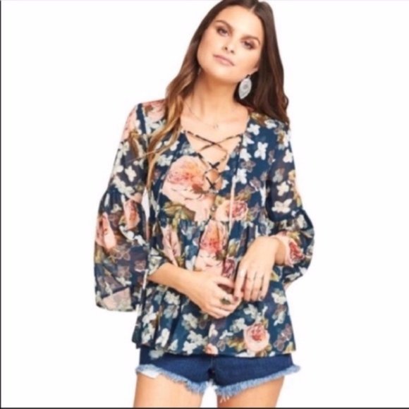 Show me your mumu Tops - Green Sheer Floral Peasant Top Show me MuMu XS
